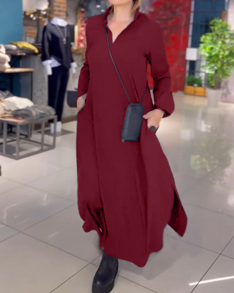 EVIAA™ | Lockeres, langes Kleid mit Revers und seitlichem Schlitz